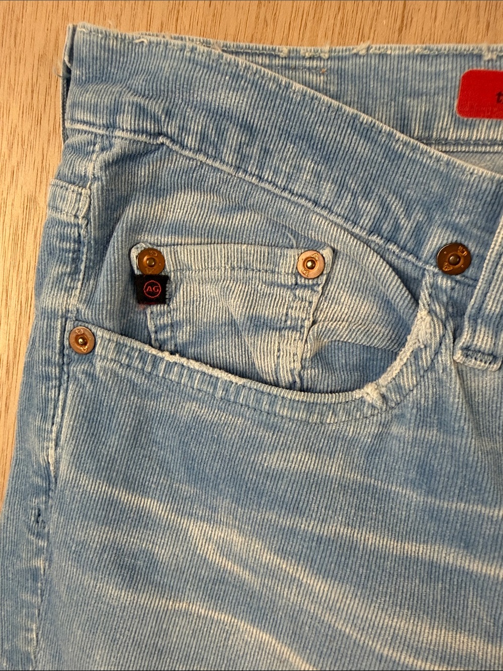 AG Adriano Goldschmied The Angel Distressed Corduroy Pants Light Blue Bootcut 31 - Picture 6 of 12